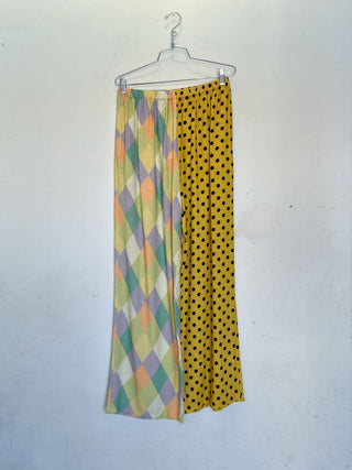 #37: L Scrap Split Print Lazy Pants - Harlequin / Polka Dot