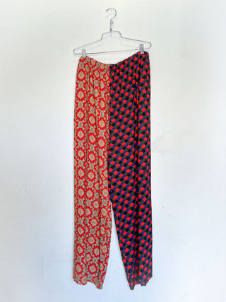 #46: 2X Scrap Split Print Lazy Pants - Fancy Red Couch / Diamond