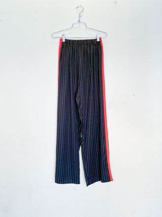 SAMPLE #210 - S Tencel Lazy Pants With Side Stripe - Black Stripe / Red Stripe