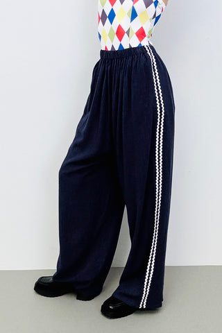 SAMPLE #224 - S Navy Bric a Brac Striped Linen Lazy Pant