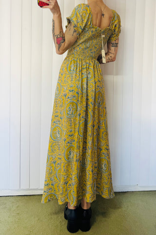 SAMPLE #712 - S Yellow Brocade Soft Linen Maxi Dress