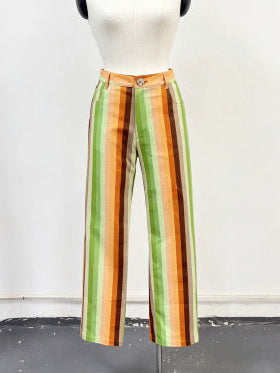 SAMPLE #229 - S Retro Stripe Canvas Pants - Green / Orange