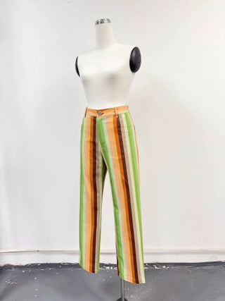 SAMPLE #229 - S Retro Stripe Canvas Pants - Green / Orange