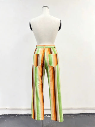 SAMPLE #229 - S Retro Stripe Canvas Pants - Green / Orange