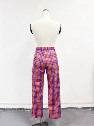 SAMPLE #230 - S Pleated Straight Leg Pants - Purple Plaid