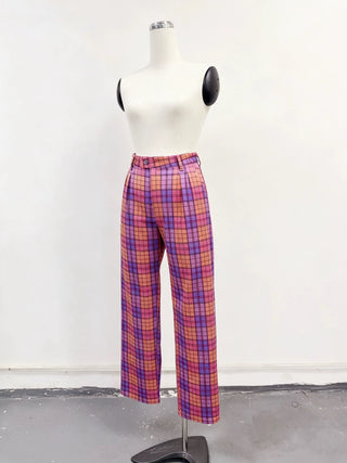 SAMPLE #230 - S Pleated Straight Leg Pants - Purple Plaid
