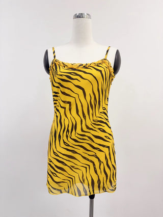 SAMPLE #268 - XS Tiger Chiffon Low Back Mini Dress - Yellow  / Black