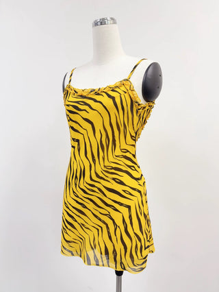SAMPLE #268 - XS Tiger Chiffon Low Back Mini Dress - Yellow  / Black