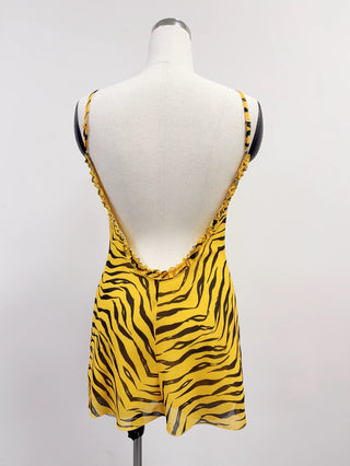 SAMPLE #268 - XS Tiger Chiffon Low Back Mini Dress - Yellow  / Black