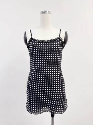 SAMPLE #266 - XS Low Back Silk Polka Dot Mini Dress - Black / White