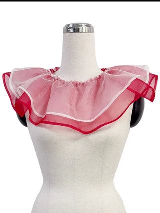SAMPLE #212 - S Ruffled silk Organza Clown Collar - Red / White