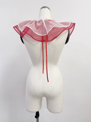 SAMPLE #212 - S Ruffled silk Organza Clown Collar - Red / White
