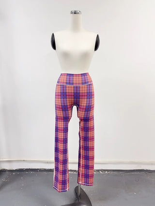 SAMPLE #226 - S Sporty Yoga Pants - Purple Plaid