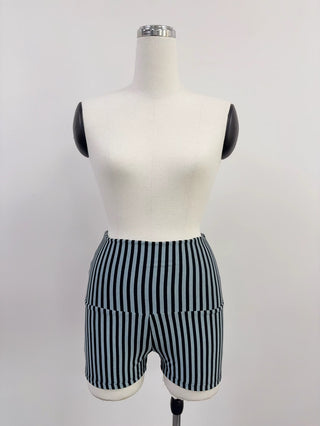 SAMPLE #224 - S Foldover Wool Blend Lounge Shorts - Blue Stripe