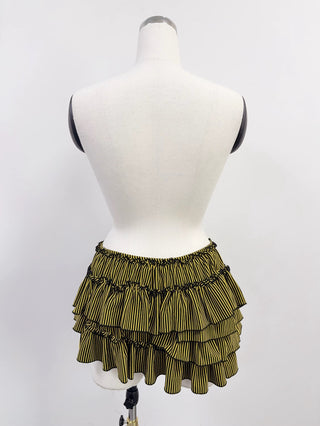 SAMPLE #220 - S Asymmetrical Tiered Ruffle Skort - Yellow Stripe