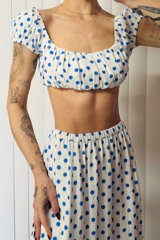 SAMPLE #776 - S Blue Polka Dot Soft Linen Bra Top