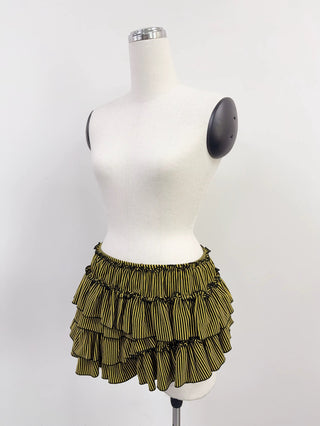 SAMPLE #220 - S Asymmetrical Tiered Ruffle Skort - Yellow Stripe