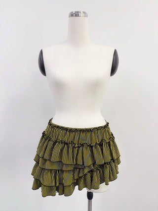 SAMPLE #220 - S Asymmetrical Tiered Ruffle Skort - Yellow Stripe