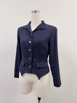 SAMPLE #256 - S Tencel Stripe Collared Blouse - Navy