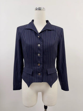 SAMPLE #256 - S Tencel Stripe Collared Blouse - Navy