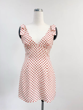 SAMPLE #272 - XS Silk Bow Backless Mini Dress - Red Polka Dot