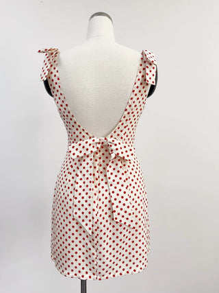 SAMPLE #272 - XS Silk Bow Backless Mini Dress - Red Polka Dot