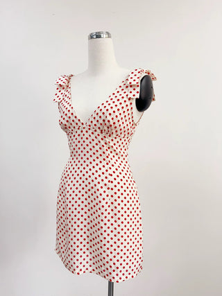 SAMPLE #272 - XS Silk Bow Backless Mini Dress - Red Polka Dot