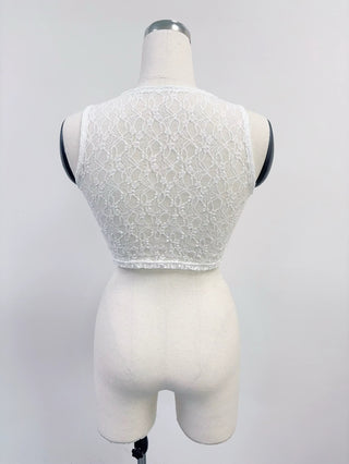 SAMPLE #235 - S Lace Hole Punch Pink Rose Crop Tank - White