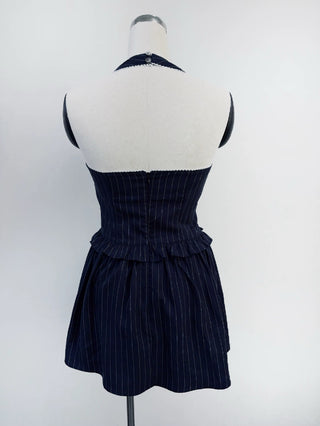 SAMPLE #273 - S Tencel Stripe Halter Mini Dress - Navy