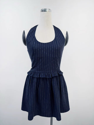 SAMPLE #273 - S Tencel Stripe Halter Mini Dress - Navy