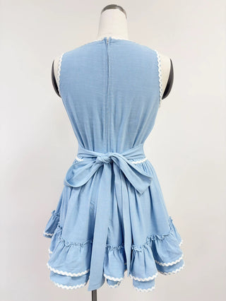 SAMPLE #274 - S Soft Linen Loretta Ruffle Dress - Light Blue / White