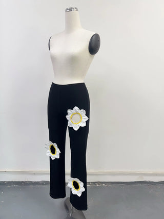 SAMPLE #227 - S Tencel Rib Flower Cutout Pants - Black