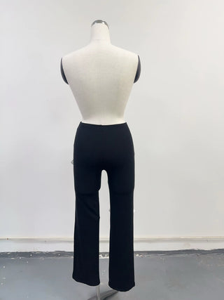 SAMPLE #227 - S Tencel Rib Flower Cutout Pants - Black