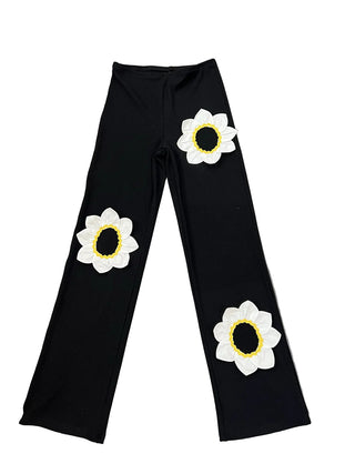 SAMPLE #227 - S Tencel Rib Flower Cutout Pants - Black