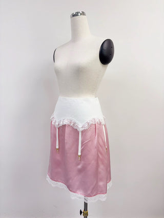 SAMPLE #217 - S Silk Garter Slip Skirt - Pink / White