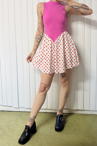 SAMPLE #783 - S Hot Pink Polka Dot Soft Linen Mini Dress Fashion Brand Company SAMPLE #783 - S Hot Pink Polka Dot Soft Linen Mini Dress Fashion Brand Company