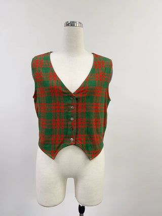 SAMPLE #234 - S Cropped Soft Linen Vest - Christmas Plaid