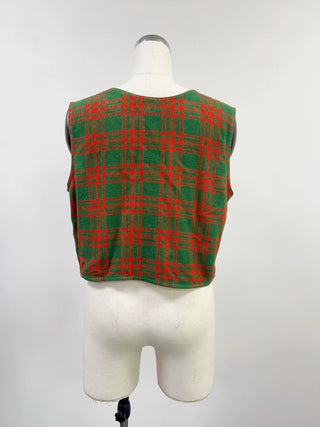 SAMPLE #234 - S Cropped Soft Linen Vest - Christmas Plaid