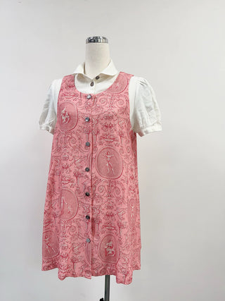 SAMPLE #278 - S Soft Linen Peter Pan Button Up Dress - Pink Toile