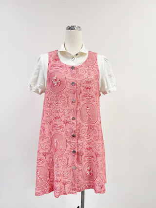 SAMPLE #278 - S Soft Linen Peter Pan Button Up Dress - Pink Toile