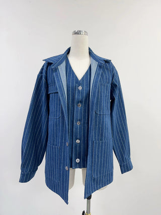 SAMPLE #262 - Unisex S Railroad Stripe Denim 4 Pocket Jacket - Blue