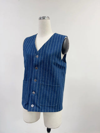 SAMPLE #259 - Unisex S Railroad Stripe Denim Long Vest - Blue