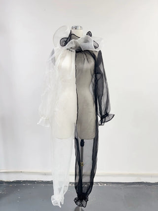 SAMPLE #290 - XL-3X Silk Organza Clown Split Jumpsuit - Black / White
