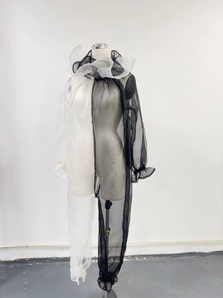 SAMPLE #290 - XL-3X Silk Organza Clown Split Jumpsuit - Black / White