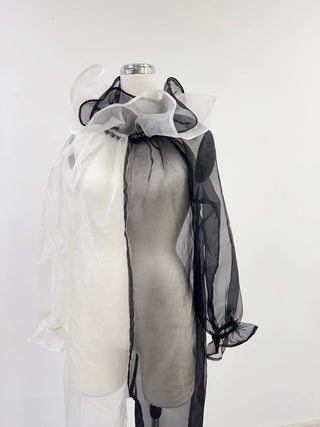 SAMPLE #290 - XL-3X Silk Organza Clown Split Jumpsuit - Black / White