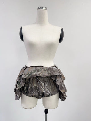 SAMPLE #221 - S Soft Linen Tiered Ruffle Skort - Forest Camo
