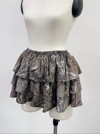 SAMPLE #221 - S Soft Linen Tiered Ruffle Skort - Forest Camo