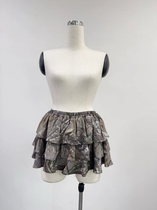 SAMPLE #221 - S Soft Linen Tiered Ruffle Skort - Forest Camo
