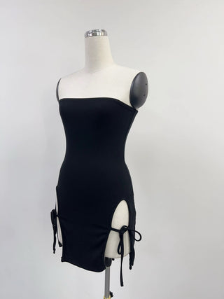 SAMPLE #265 - S Tencel Rib Sexy Cartoon Dress With Ties - Black