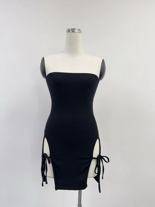SAMPLE #265 - S Tencel Rib Sexy Cartoon Dress With Ties - Black